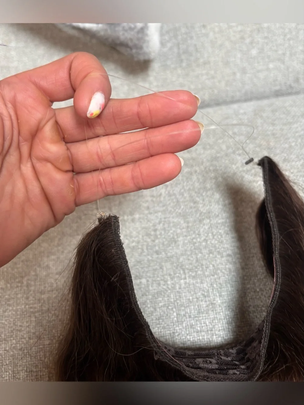 Hair halo made of 💯 virgin human hair (18”) Invisible Weft